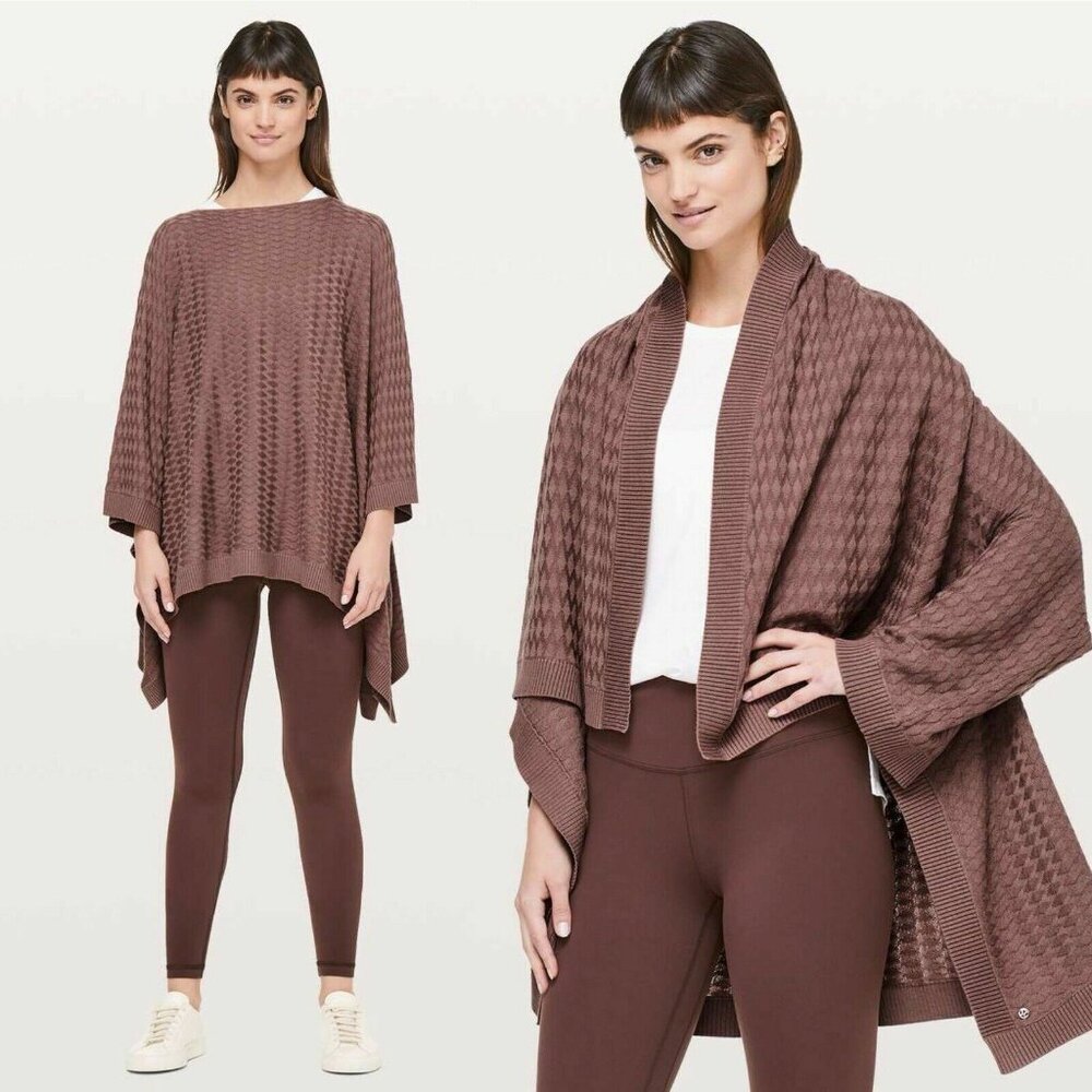 Lululemon Divinity Poncho Cashmere Woven Knit Cable Scarf Cardigan Sweater Shawl